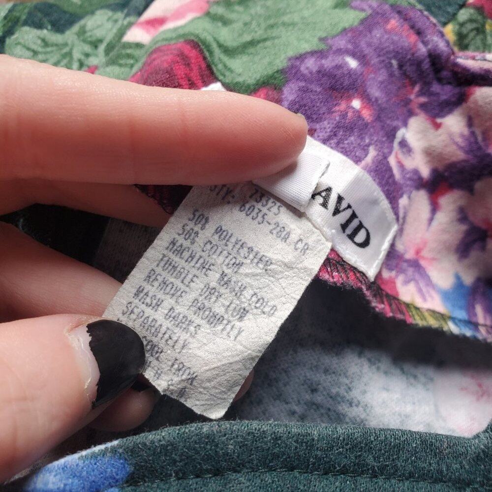 Vintage 80's Forest Green Floral A Line Fit and Flare Half Sleeve Midi Dress - Picture 7 of 12